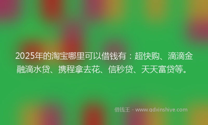 2025年的淘宝哪里可以借钱有：超快购、滴滴金融滴水贷、携程拿去花、信秒贷、天天富贷等。