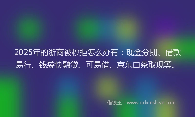 2025年的浙商被秒拒怎么办有：现金分期、借款易行、钱袋快融贷、可易借、京东白条取现等。