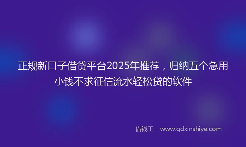 正规新口子借贷平台2025年推荐，归纳五个急用小钱不求征信流水轻松贷的软件