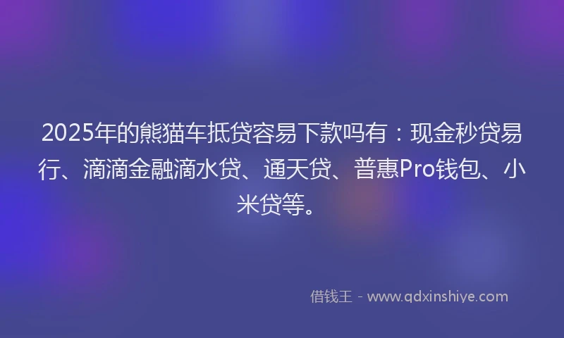2025年的熊猫车抵贷容易下款吗有：现金秒贷易行、滴滴金融滴水贷、通天贷、普惠Pro钱包、小米贷等。