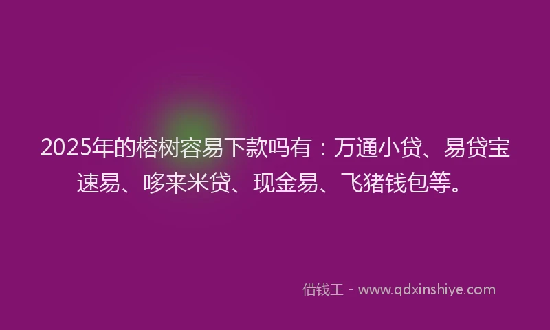 2025年的榕树容易下款吗有：万通小贷、易贷宝速易、哆来米贷、现金易、飞猪钱包等。
