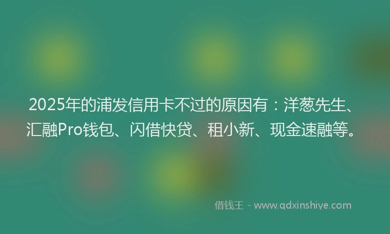 2025年的浦发信用卡不过的原因有：洋葱先生、汇融Pro钱包、闪借快贷、租小新、现金速融等。