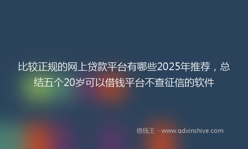 比较正规的网上贷款平台有哪些2025年推荐，总结五个20岁可以借钱平台不查征信的软件