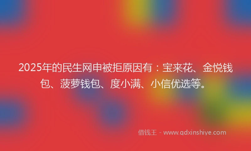 2025年的民生网申被拒原因有：宝来花、金悦钱包、菠萝钱包、度小满、小信优选等。