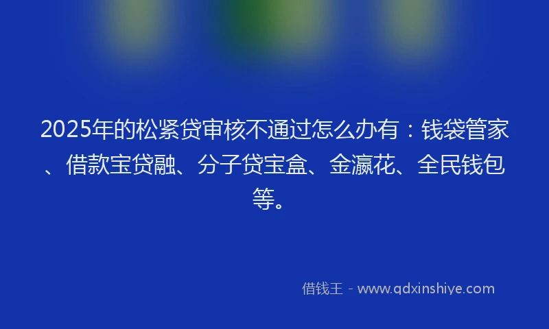 2025年的松紧贷审核不通过怎么办有：钱袋管家、借款宝贷融、分子贷宝盒、金瀛花、全民钱包等。