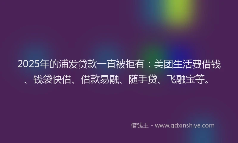 2025年的浦发贷款一直被拒有：美团生活费借钱、钱袋快借、借款易融、随手贷、飞融宝等。