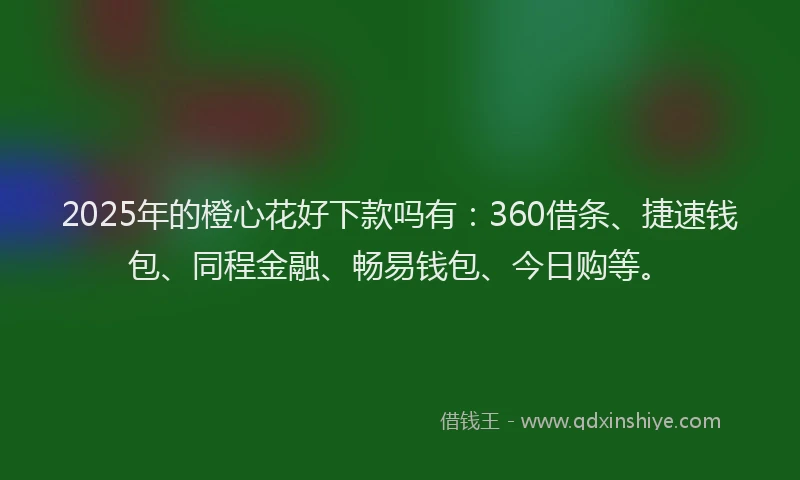 2025年的橙心花好下款吗有：360借条、捷速钱包、同程金融、畅易钱包、今日购等。