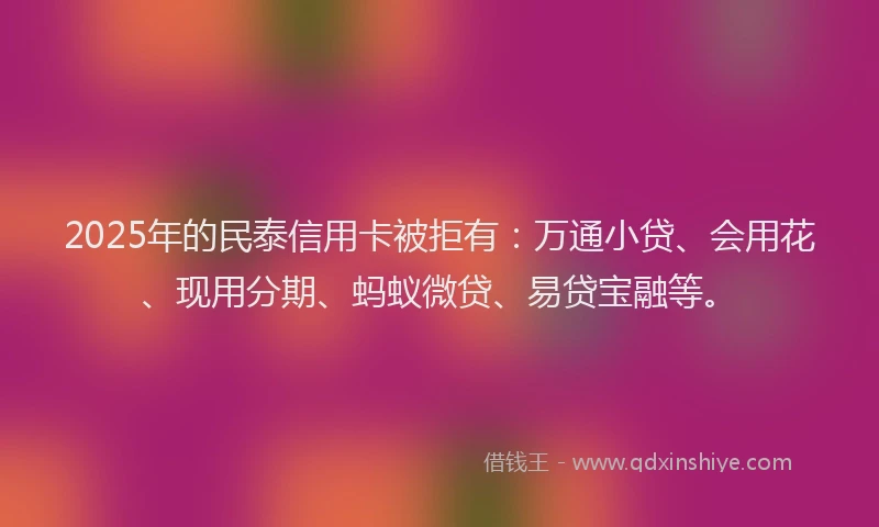 2025年的民泰信用卡被拒有：万通小贷、会用花、现用分期、蚂蚁微贷、易贷宝融等。
