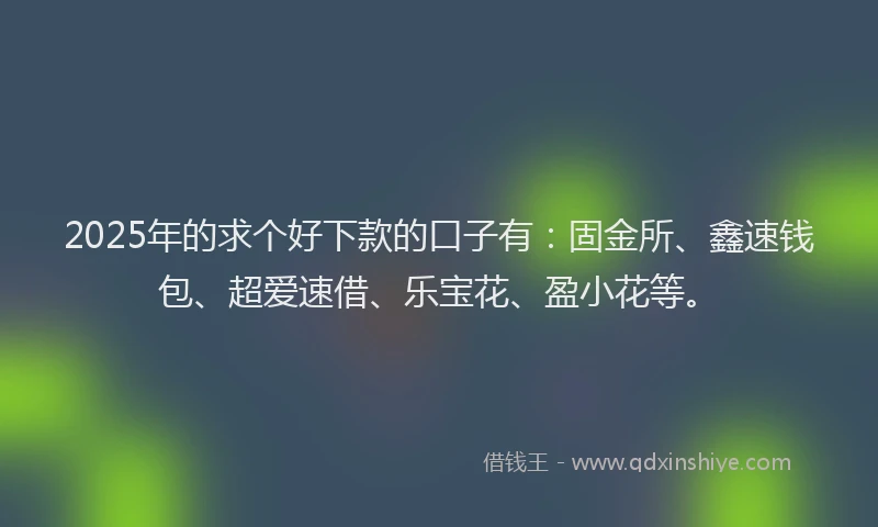 2025年的求个好下款的口子有：固金所、鑫速钱包、超爱速借、乐宝花、盈小花等。