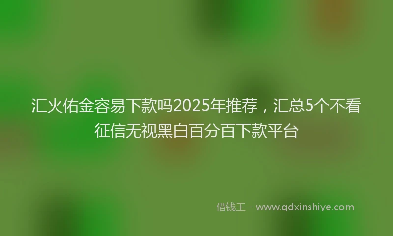 汇火佑金容易下款吗2025年推荐，汇总5个不看征信无视黑白百分百下款平台
