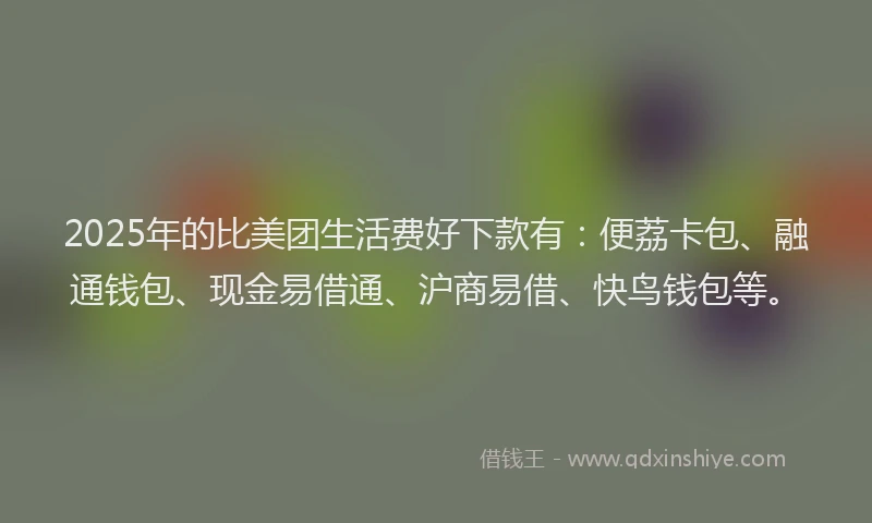 2025年的比美团生活费好下款有：便荔卡包、融通钱包、现金易借通、沪商易借、快鸟钱包等。