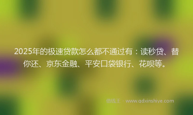 2025年的极速贷款怎么都不通过有：读秒贷、替你还、京东金融、平安口袋银行、花呗等。