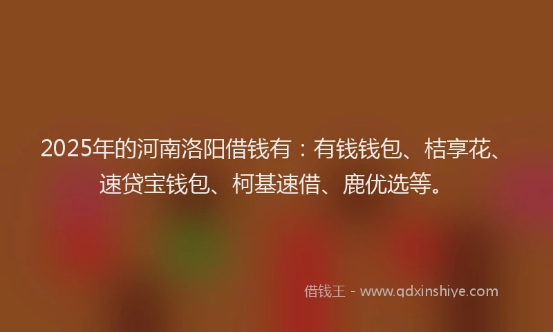 2025年的河南洛阳借钱有:有钱钱包、桔享花、速贷宝钱包、柯基速借、鹿优选等。