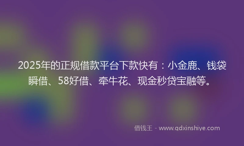 2025年的正规借款平台下款快有：小金鹿、钱袋瞬借、58好借、牵牛花、现金秒贷宝融等。