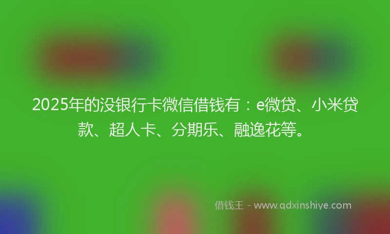 2025年的没银行卡微信借钱有：e微贷、小米贷款、超人卡、分期乐、融逸花等。