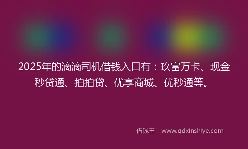 2025年的滴滴司机借钱入口有：玖富万卡、现金秒贷通、拍拍贷、优享商城、优秒通等。