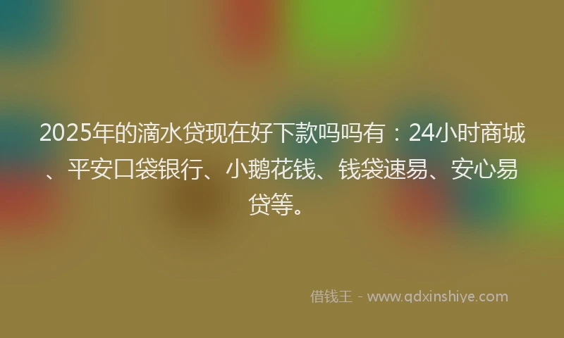 2025年的滴水贷现在好下款吗吗有：24小时商城、平安口袋银行、小鹅花钱、钱袋速易、安心易贷等。
