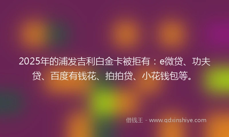 2025年的浦发吉利白金卡被拒有：e微贷、功夫贷、百度有钱花、拍拍贷、小花钱包等。