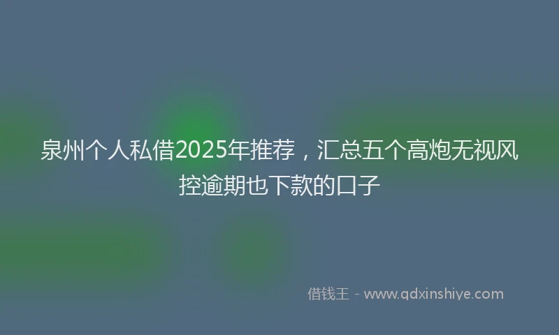 泉州个人私借2025年推荐，汇总五个高炮无视风控逾期也下款的口子