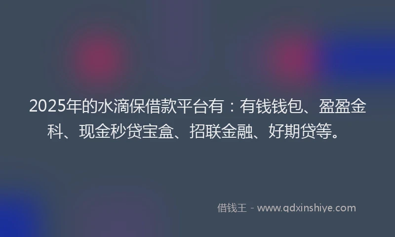 2025年的水滴保借款平台有：有钱钱包、盈盈金科、现金秒贷宝盒、招联金融、好期贷等。