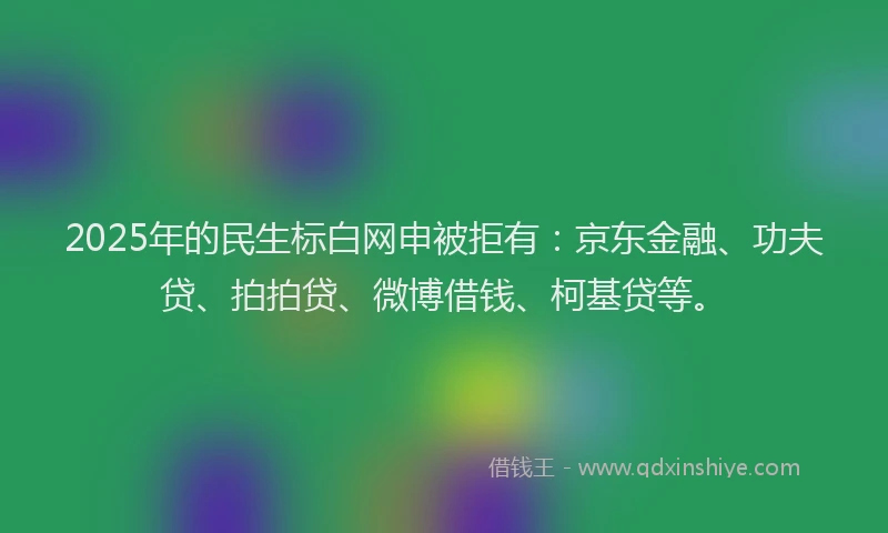 2025年的民生标白网申被拒有：京东金融、功夫贷、拍拍贷、微博借钱、柯基贷等。