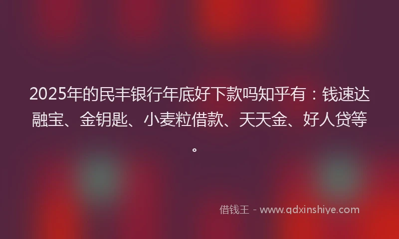 2025年的民丰银行年底好下款吗知乎有：钱速达融宝、金钥匙、小麦粒借款、天天金、好人贷等。