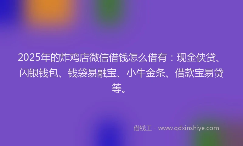 2025年的炸鸡店微信借钱怎么借有：现金侠贷、闪银钱包、钱袋易融宝、小牛金条、借款宝易贷等。