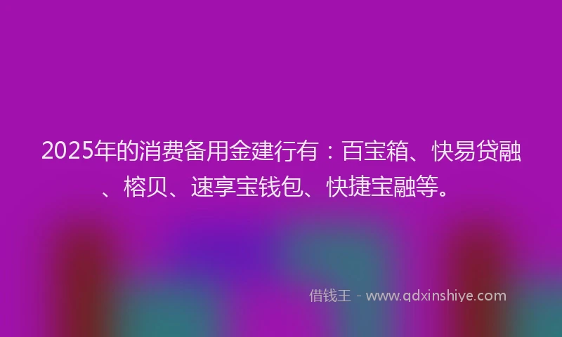 2025年的消费备用金建行有：百宝箱、快易贷融、榕贝、速享宝钱包、快捷宝融等。