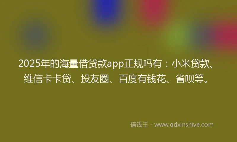 2025年的海量借贷款app正规吗有：小米贷款、维信卡卡贷、投友圈、百度有钱花、省呗等。