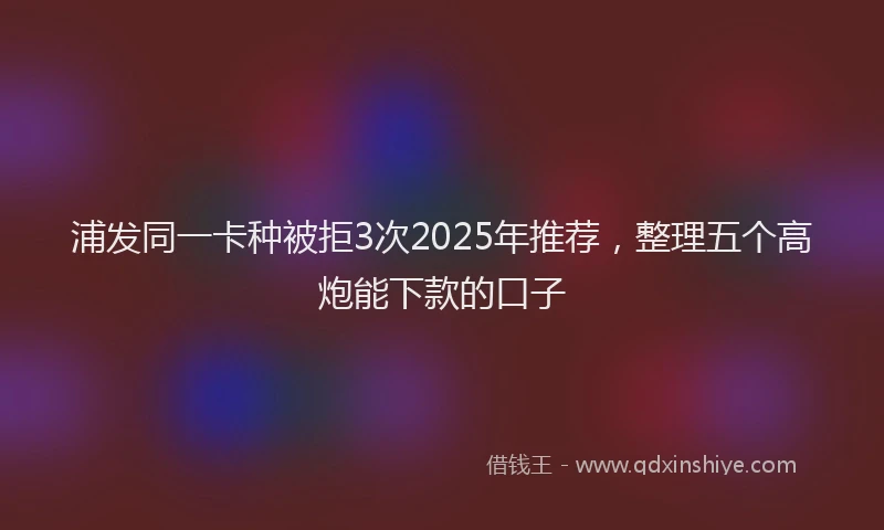 浦发同一卡种被拒3次2025年推荐，整理五个高炮能下款的口子