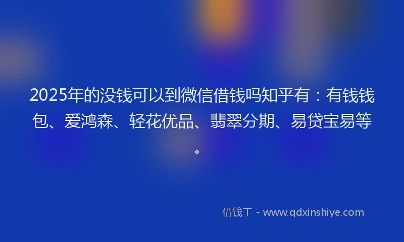 2025年的没钱可以到微信借钱吗知乎有：有钱钱包、爱鸿森、轻花优品、翡翠分期、易贷宝易等。