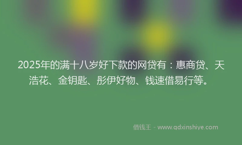 2025年的满十八岁好下款的网贷有：惠商贷、天浩花、金钥匙、彤伊好物、钱速借易行等。