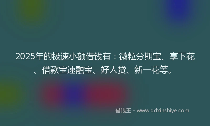 2025年的极速小额借钱有：微粒分期宝、享下花、借款宝速融宝、好人贷、新一花等。