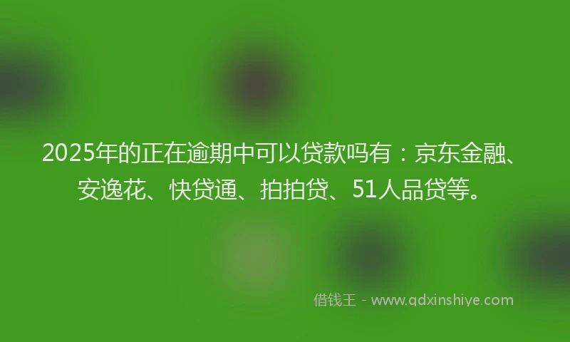 2025年的正在逾期中可以贷款吗有：京东金融、安逸花、快贷通、拍拍贷、51人品贷等。