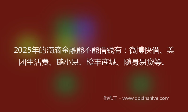 2025年的滴滴金融能不能借钱有：微博快借、美团生活费、鹅小易、橙丰商城、随身易贷等。