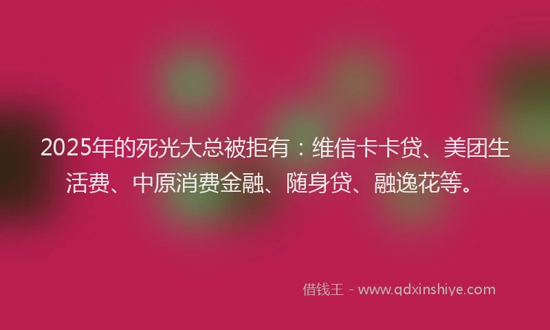 2025年的死光大总被拒有：维信卡卡贷、美团生活费、中原消费金融、随身贷、融逸花等。