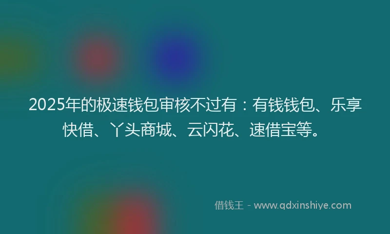 2025年的极速钱包审核不过有：有钱钱包、乐享快借、丫头商城、云闪花、速借宝等。
