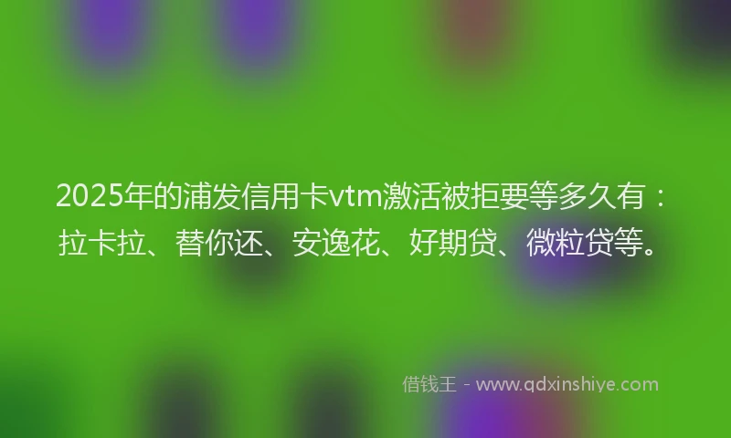 2025年的浦发信用卡vtm激活被拒要等多久有：拉卡拉、替你还、安逸花、好期贷、微粒贷等。