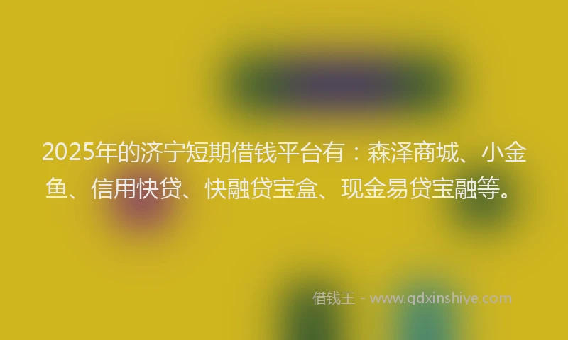 2025年的济宁短期借钱平台有：森泽商城、小金鱼、信用快贷、快融贷宝盒、现金易贷宝融等。