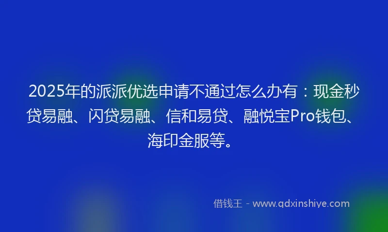 2025年的派派优选申请不通过怎么办有：现金秒贷易融、闪贷易融、信和易贷、融悦宝Pro钱包、海印金服等。