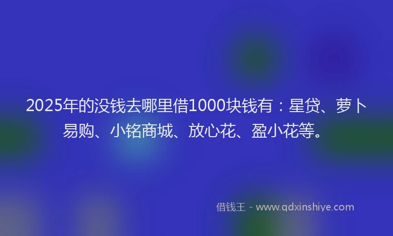 2025年的没钱去哪里借1000块钱有：星贷、萝卜易购、小铭商城、放心花、盈小花等。