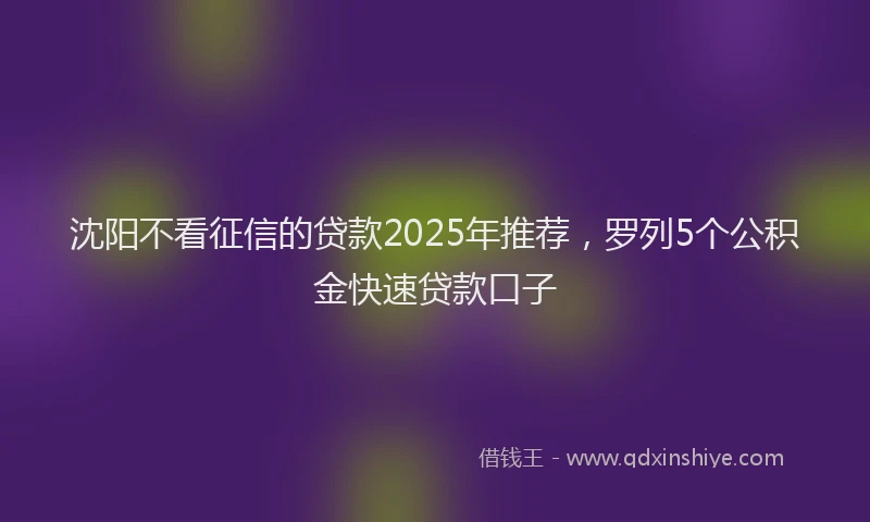 沈阳不看征信的贷款2025年推荐，罗列5个公积金快速贷款口子