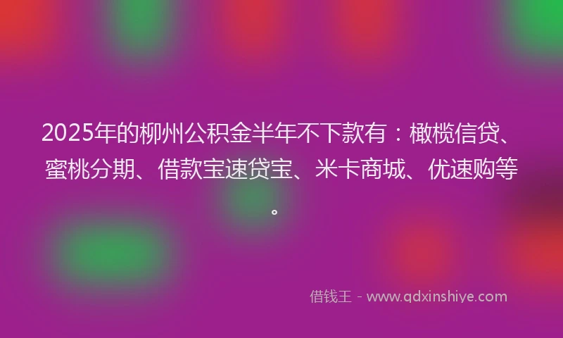 2025年的柳州公积金半年不下款有：橄榄信贷、蜜桃分期、借款宝速贷宝、米卡商城、优速购等。