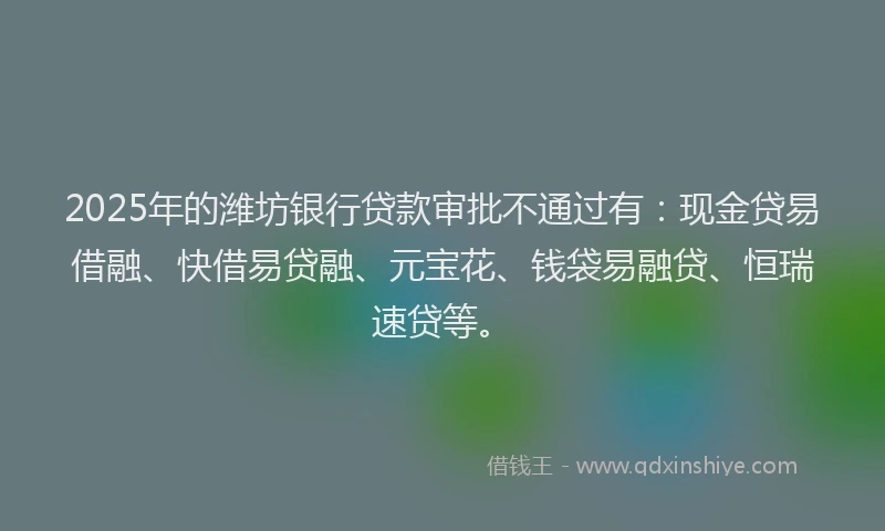 2025年的潍坊银行贷款审批不通过有：现金贷易借融、快借易贷融、元宝花、钱袋易融贷、恒瑞速贷等。