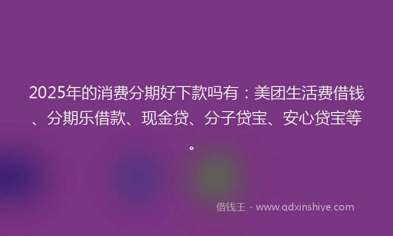 2025年的消费分期好下款吗有：美团生活费借钱、分期乐借款、现金贷、分子贷宝、安心贷宝等。