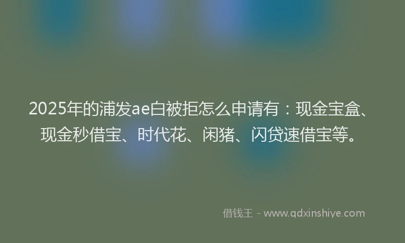 2025年的浦发ae白被拒怎么申请有：现金宝盒、现金秒借宝、时代花、闲猪、闪贷速借宝等。