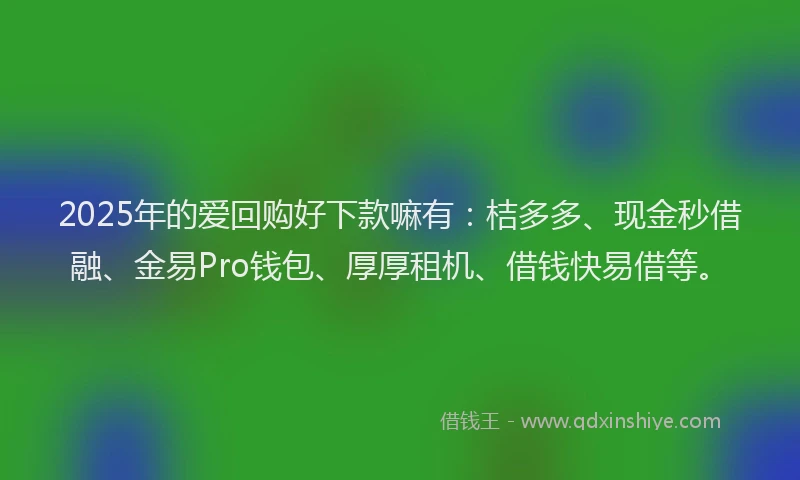2025年的爱回购好下款嘛有：桔多多、现金秒借融、金易Pro钱包、厚厚租机、借钱快易借等。