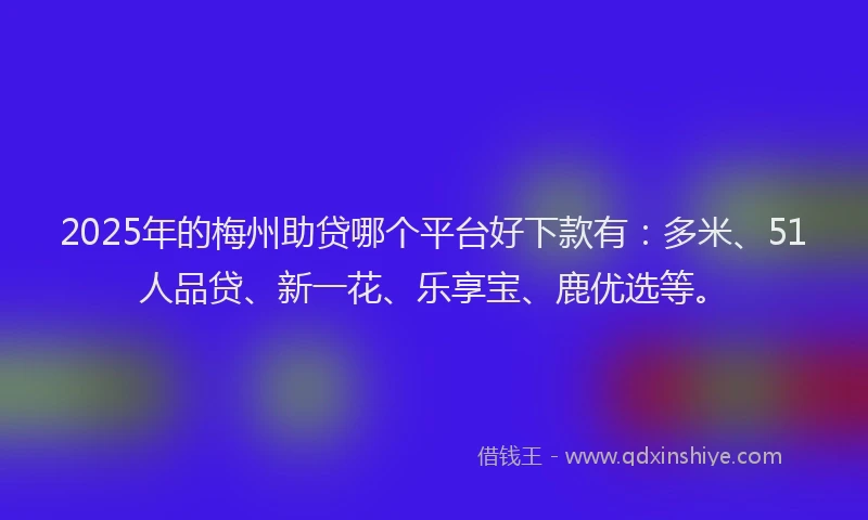 2025年的梅州助贷哪个平台好下款有：多米、51人品贷、新一花、乐享宝、鹿优选等。