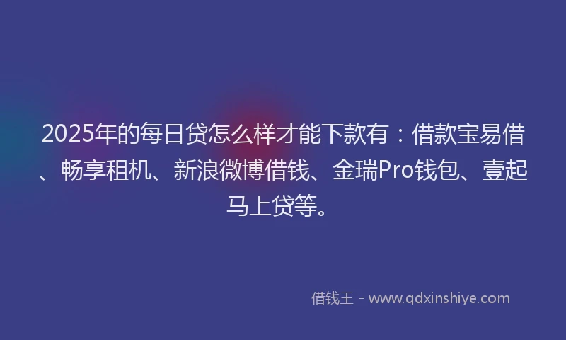2025年的每日贷怎么样才能下款有：借款宝易借、畅享租机、新浪微博借钱、金瑞Pro钱包、壹起马上贷等。