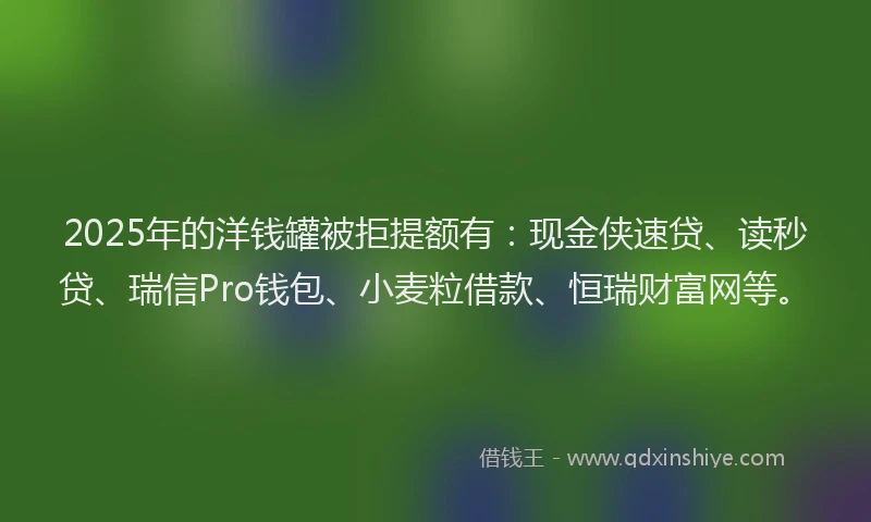 2025年的洋钱罐被拒提额有：现金侠速贷、读秒贷、瑞信Pro钱包、小麦粒借款、恒瑞财富网等。